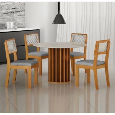 Imagem de Mesa Redonda Mdf Com Vidro 1,08m 4 Cadeiras Flora Leifer