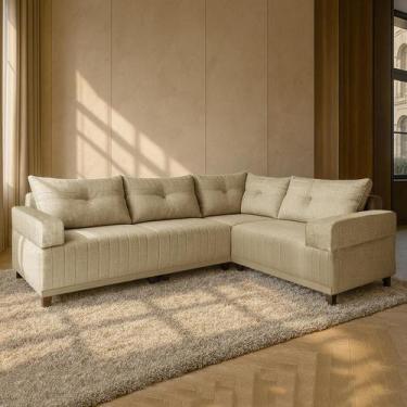 Imagem de Sofá de Canto Leona Gold Bom Pastor, Linho Bege