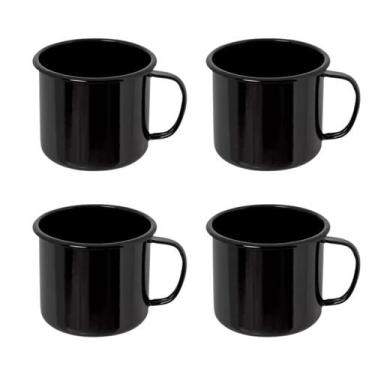 Imagem de Kit 4 Canecas Aço Esmaltada 70ml Qualidade Ewel 4,5 Preto
