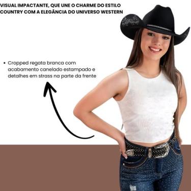 Imagem de Cropped Country Feminina Off Com Strass Zoe Western, Palha, GG