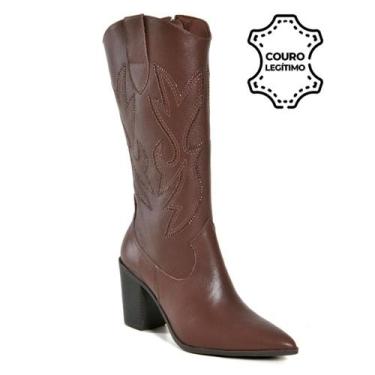 Imagem de Bota Texana de Couro Feminina Via Marte, Marrom, 36
