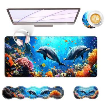 Imagem de Conjunto de Mouse Pad BFUKVOU XL 80x30cm com Apoio de Pulso em Espuma 