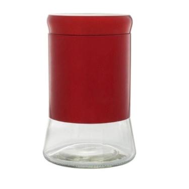Imagem de Pote Hermetico 1,4L Vidro Com Tampa Inox Vermelho