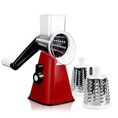 Imagem de Cortador de legumes manual acessórios de cozinha picador de legumes 3 em 1 ralador redondo cortador de batata espiralizador utensílios domésticos de cozinha (vermelho)
