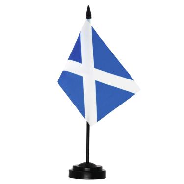 Imagem de Conjunto de bandeiras de mesa ANLEY Scotland Deluxe - Bandeira escocesa em miniatura para mesa de 6 x 4 polegadas com pólo sólido de 12 "- cores vivas e resistente ao desbotamento - base preta