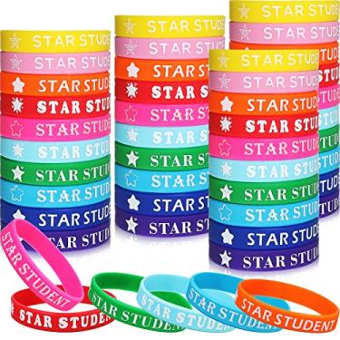 Imagem de 100 peças de pulseira de estudante de estrela pulseiras de recompensa extravagantes para estudantes lindas estrelas pulseiras coloridas de estudante estrela pulseiras de silicone para crianças pulseiras de silicone personalizadas para sala de aula crianças, Silicone