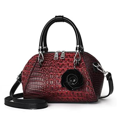 Imagem de Bolsa de mão feminina com alça superior de crocodilo médio bolsas transversais femininas retrô com zíper, Vermelho