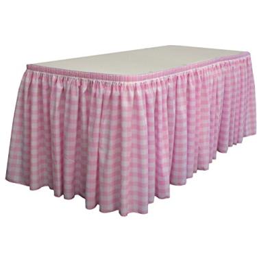 Imagem de LA Linen Saia de mesa xadrez grande com 15 clipes em L, 76 x 73 cm, branca e rosa claro