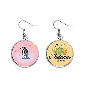 Imagem de Pinguim Animação Adorável Placa Orelha Pingente Outono Folha Brinco Joias