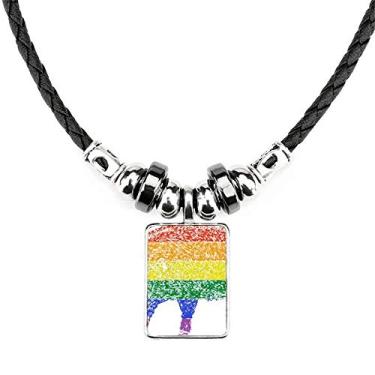 Imagem de DIYthinker Arco-íris Gay Porco LGBT Colar Joias Torque Pingente de Corda de Couro