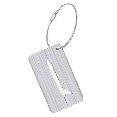 Imagem de Misright Etiquetas para bolsas de viagem, novas etiquetas de bagagem de alumínio escovado, etiqueta de bagagem, identificação de endereço, identificação de bagagem, viagem, Prata, one size