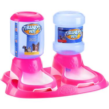 Imagem de Kit Truqys Pets Automático Bandeja + Comedouro + Bebedouro - Rosa