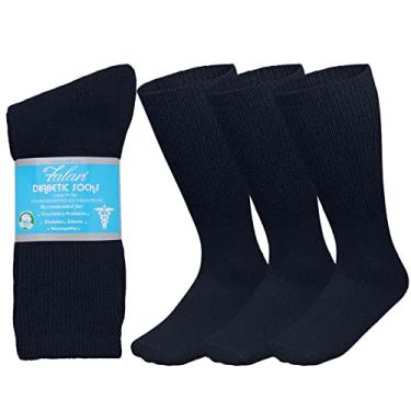 Imagem de Falari 3-Pack Physicians Approved Diabetic Socks Cotton Non-Binding Loose Fit Top Help Blood Circulation 9-11 Crew Length - Navy