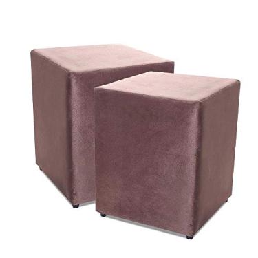 Imagem de Kit Com 2 Puff Quadrado Suede Marrom Decorativo 35x35cm Bf Colchões