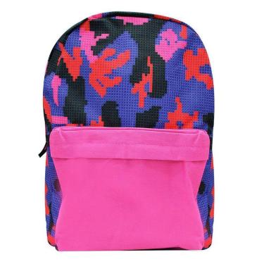 Imagem de Bolsa Mochila Escolar Geométrica Tricolor Rosa Feminina