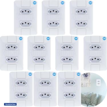 Imagem de Kit 10 Conjunto Tomadas Duplas 20a Tramontina completa linha Aria