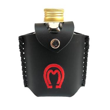 Imagem de Cantil De Bolso Porta Uisque Garrafa De Vidro e Capa De Couro (preto/mangalarga)