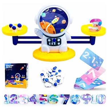 Imagem de Brinquedos De Contagem Matemática De Equilíbrio, Brinquedos Educativos De Equilíbrio De Espaço Amarelo Com Cartões De Pesos Brinquedos Numerados Kit De Brinquedos De Equilíbrio De Espaço Para Meninos