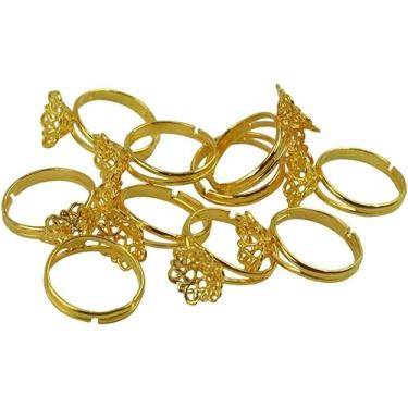 Imagem de 10 Pieces Fashion Womans Filigree Flower Cup Ring 12x5mm Ring Bezels, Ring Setting Base, 12X5mm, Adjustable, Rose Gold/Gold/Silver/Retro Copper/Retro Bronze Plated - Goldcoding/2009