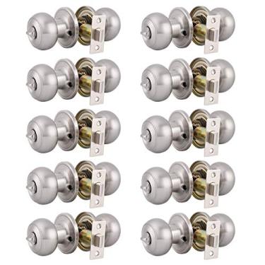 Imagem de Gobrico Pacote com 10 maçanetas de porta de níquel escovado maçaneta de privacidade com fechadura maçaneta de porta de quarto fechadura de porta de banheiro aço inoxidável maçaneta interna forma de