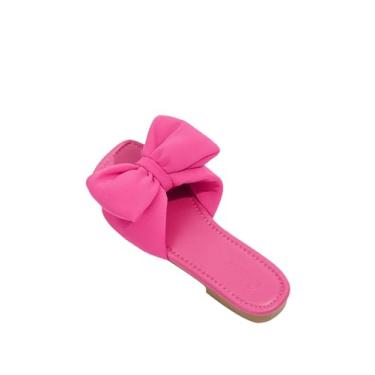 Imagem de OYOANGLE Sandálias rasas femininas com laço quadrado aberto dedo do pé liso leve macio slip on elegantes, Rosa choque, 7.5