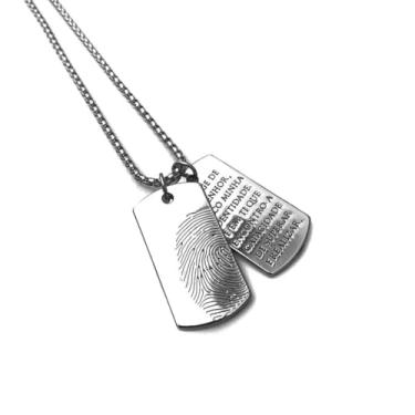 Imagem de Colar Placas Dog tag prateado corrente masculina aço inoxidável/Frase: Longe de ti Senhor, perco minha indentidade e em ti que encontro a capacidade de superar e realizar.