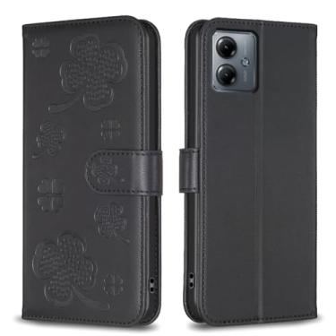 Imagem de Capa carteira para Motorola Moto G14 com 3 cartões e 1 compartimento para dinheiro, capa de telefone flip de couro PU à prova de choque compatível com Moto G14 4G 6,5 polegadas (preta)