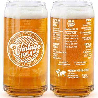 Imagem de Presentes de aniversário de 70 anos para homens e mulheres - Vintage 1954 590 g Vidro de lata de cerveja dupla face (1 unidade) - Presente de vidro de lata de cerveja para um pai de 70 anos, vovô -