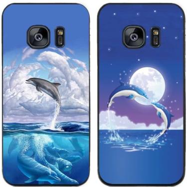 Imagem de 2 peças Golfinhos Amor Impresso TPU Gel Silicone Capa de Telefone Traseira para Samsung Galaxy (Galaxy S7 Edge)