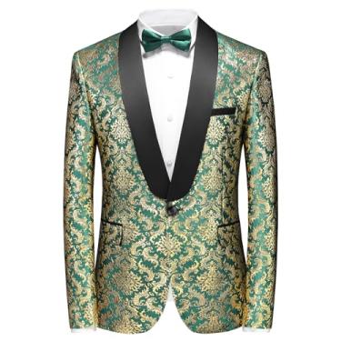 Imagem de Rogers & Morris Casaco masculino xale smoking blazer floral estampa barroca casaco social, Verde, Medium