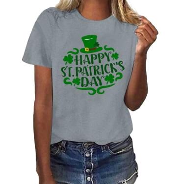 Imagem de Camiseta feminina do Dia de São Patrício com ajuste solto Shamrock Irish Blusas macias para professores de trevo, 011 - Cinza, M