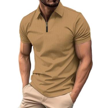 Imagem de Camisetas masculinas verão outono manga curta gola tartaruga crochê camisetas básicas homem 2024, Z-552 cáqui, XXG