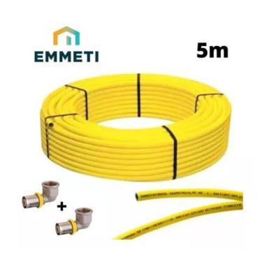 Imagem de Kit tubo pex multicamada 16mm amarelo emmeti + conexões 5m