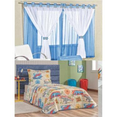 Imagem de Cortina juvenil quarto menino e colcha matelada dinossauro