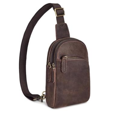 Imagem de S-ZONE Pochete feminina de couro genuíno com bloqueio de RFID, Marrom escuro, Medium