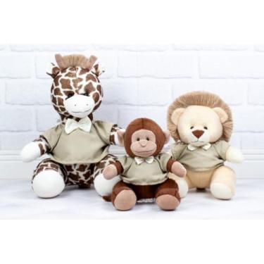 Imagem de Conjunto de 3 Pelúcia Safari, Macaco 15 cm, Leão 18 cm e Girafa 22 cm (CAQUI LISO)