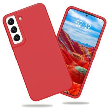 Imagem de Meifei Capa para Galaxy S22 5G, capa para Samsung S22 15.5 cm 2022 (SM-S901U / S901U1) silicone líquido camada dupla PC rígido borracha macia Slim Fit, proteção vermelha