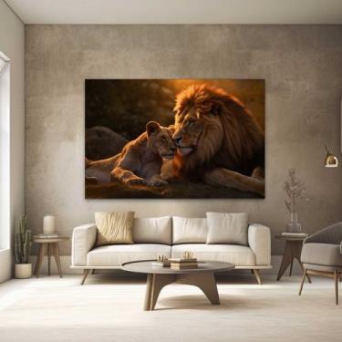 Imagem de Quadro Decorativo para Quarto Sala Leoa e Leão Por do Sol Grande Escri