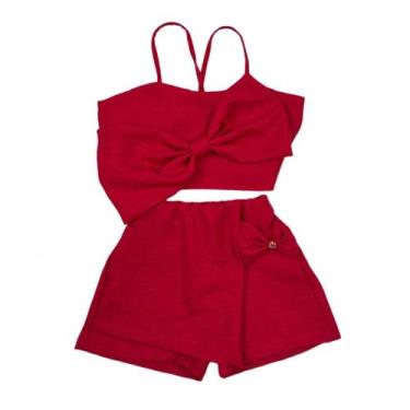 Imagem de Conjunto Infantil Cropped Laço Short Saia Look Estiloso Luxo - AK FASH