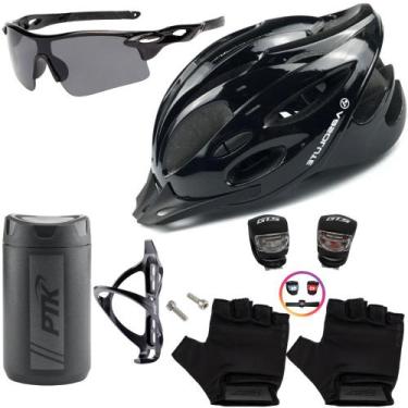 Imagem de Capacete Ciclismo Bike + Porta Objetos + Suporte + Pisca + Óculos + Pa