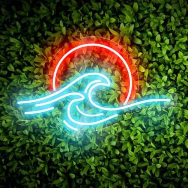 Imagem de Painel Neon Ondas do Mar Raios de Sol - OnTheLight