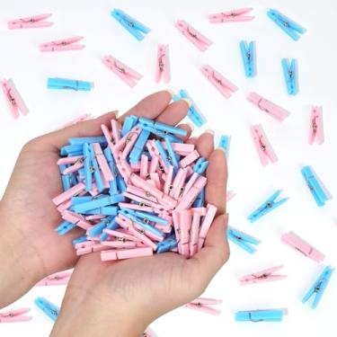 Imagem de 100 alfinetes para chá de bebê, roupas de banho de gênero, pinos de plástico, pequenos clipes para lembrancinhas de festa, azul e rosa