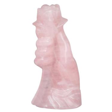 Imagem de Rockcloud Estatueta rosa de cristal de quartzo natural segurando a mão, enfeite de pedra de flor esculpida para casamento, aniversário, decoração de mesa