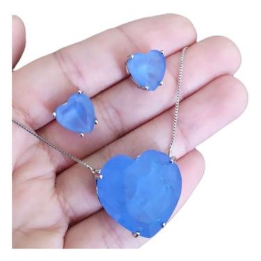 Imagem de Conjunto Colar E Brinco Coração Pedra Zirconia Fusion Ice - DeCastro j