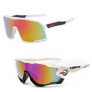 Imagem de Kit 2 Óculos De Sol Esportivo Ciclismo Branco Espelhado Uv - PENDULARI