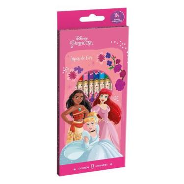 Imagem de Lápis de Cor 12 Cores Sextavado Princesas Decorado Estampado Colorido 