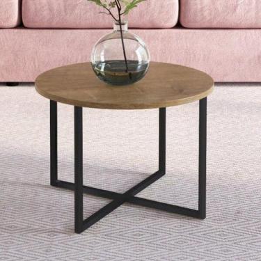 Imagem de Mesa de Centro Industrial Redonda 50cm - Carvalho/Preto - Artesano, Ca
