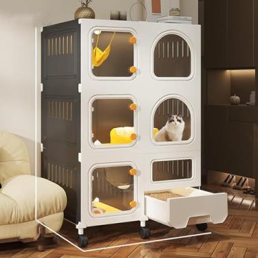 Imagem de Caixa para gatos, grande gaiola interna para gatos, cercadinho para gatos de 2/3 camadas, canil para gatos, fácil acesso superior/inferior de 2 portas, local de exercícios ideal para gatos, canil de