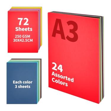 Imagem de Papel cartão colorido pesado souG, 72 folhas, tamanho A3, 30 x 42,5 cm, 40,8 kg/250 gsm, 24 cores, papel cartolina impressa dupla face para arte faça-você-mesmo, artesanato em papel, material escolar