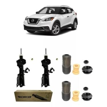 Imagem de PAR DE AMORTECEDOR E PAR KITS BATENTE COIFA E COXIM COM ROLAMENTO DIANTEIRO KICKS 2016 2017 A 2020